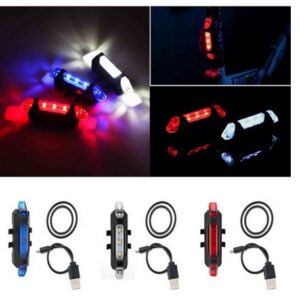 Luz de Seguridad de Bicicleta 5 LED USB Posterior Recargable Lámpara de Cola Ciclista con Cable de Carga
