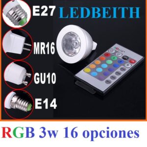Foco Led RGB 16 Colores 1*3 Watts Base GU10 Con Control Remoto