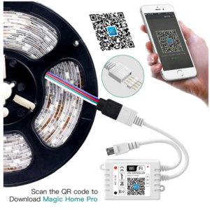 Controlador LED inteligente WiFi RGB, mas control remoto de 24 teclas, compatible con Amazon Alexa/Asistente de Google para tira de luz LED 5050