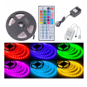 KIT tira LED SMD5050, 5m (30 Led/m), RGB - IP65 -CTRL 44 op.-Adaptador 3A